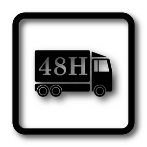 48h 送货车图标, 黑色网站按钮白色背景