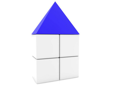 带蓝色屋顶的立方体房子