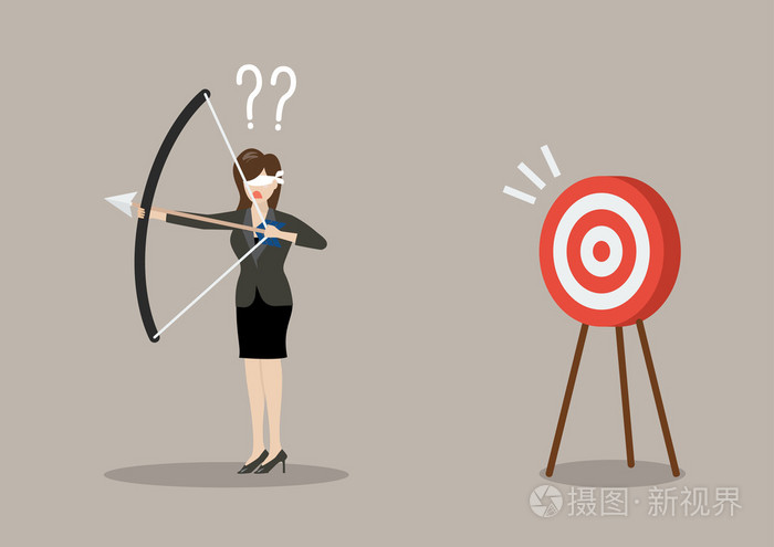 眼罩业务女人寻找目标在错误的方向
