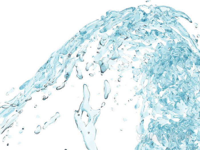 飞溅的蓝色波光粼粼的纯净水.抽象的自然背景.3d 渲染插图