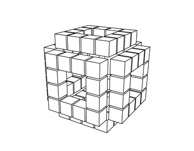 从多维数据集抽象3d 多维数据集。在白色背景下被隔离。矢量轮廓图