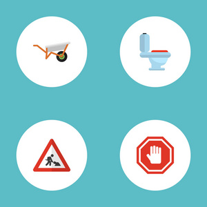 一套建筑图标平面式符号与卫生间, 手推车, 工人标志和其他图标为您的 web 移动应用程序徽标设计