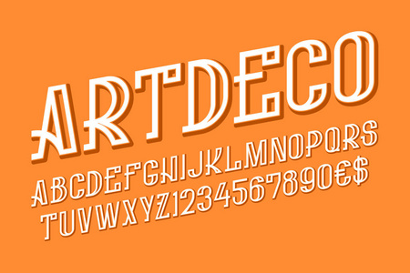Artdeco 风格的字母, 数字和货币符号。独立英语字母表