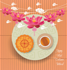 春节背景与蛋糕和茶