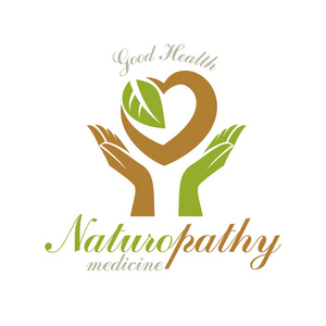 体贴的双手捧心,矢量图形符号.顺势疗法创意的 logo.