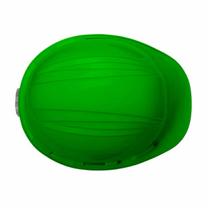 绿色头盔隔离白色背景与修剪路径顶部视图, 安全主任绿色帽子