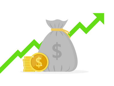 企业的现金赢利金钱或预算载体例证, 平的卡通堆现金和上升的图箭头