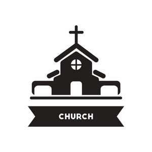 在黑色和白色的风格建筑教堂平面图标