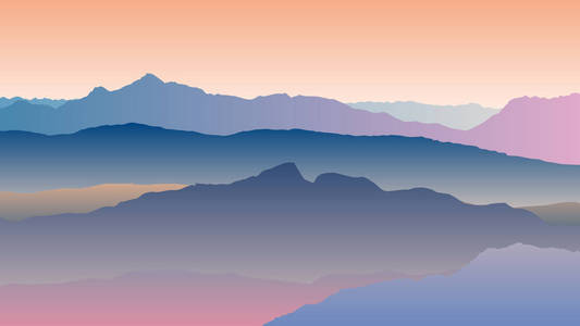 风景与蓝色橙色剪影山向量 eps 10