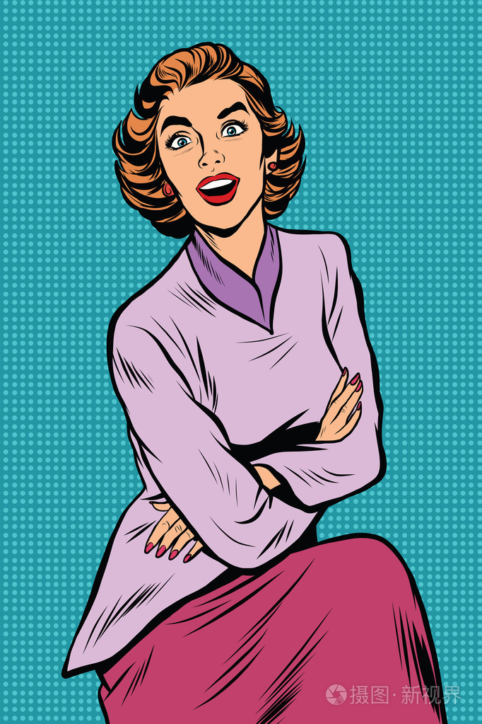 惊讶的优雅女人波普艺术复古插画-正版商用图片0s18q5-摄图新视界