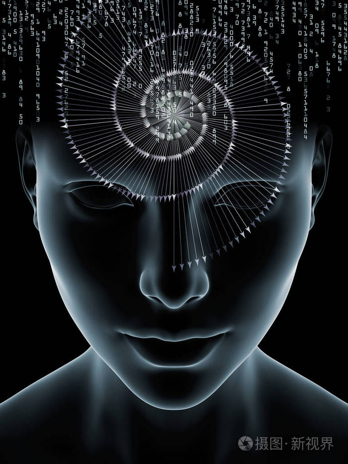 心波系列。人脑智力人工智能等学科的人头3d 图解与技术符号的构成
