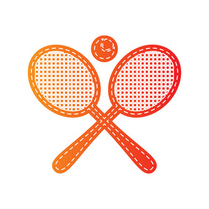 网球球拍标志。孤立的橙色贴花