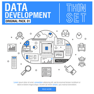 新的现代的细线图标集发展数据分析