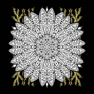 矢量插图。具有花卉元素的抽象背景。矢量冬季模式。黑色白色和灰色的颜色设计