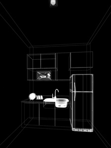厨房及室内，3d 渲染的一个抽象的剪影设计