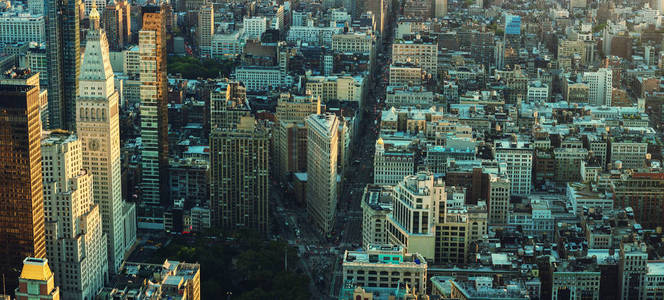 美国纽约市曼哈顿的天际线全景。顶视图
