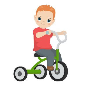 骑三轮车的小男孩。卡通风格插画