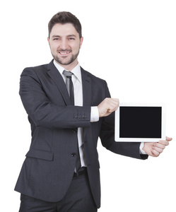 商人展示平板电脑