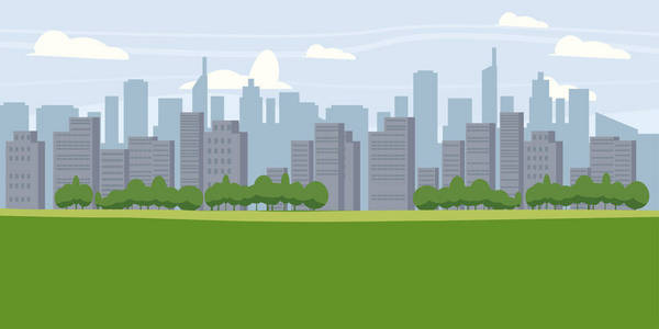 大都市, 全景, 地平线, 摩天大楼, 房子矢量, 插图, 孤立, 卡通风格