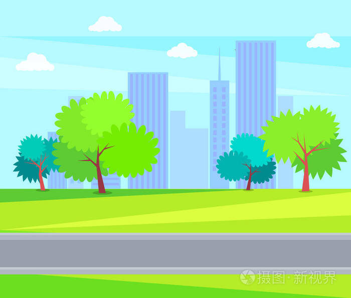 城市大厦和办公室绿色树在背景下插画-正版商用图片0s1px1-摄图新视界