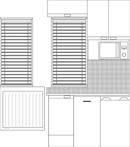 小型厨房内饰家具和厨房用具前视图