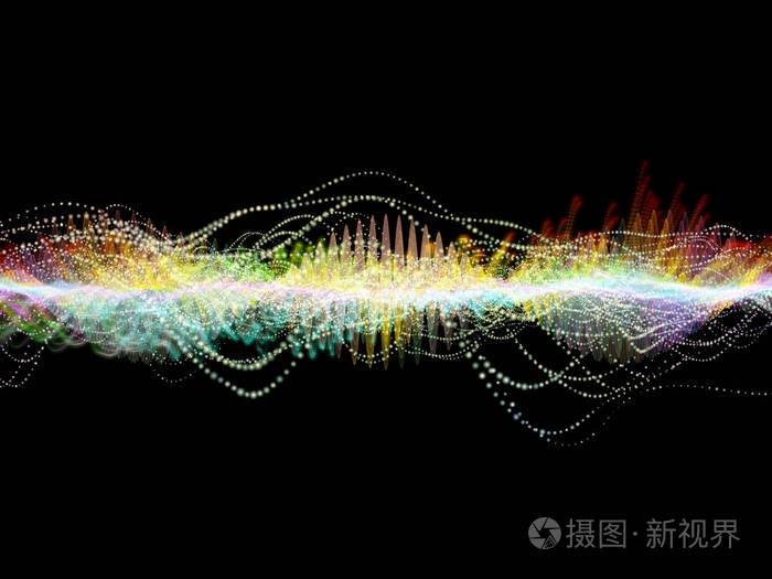 波函数系列.彩色正弦振动,光和分形元素对声均衡器,音乐谱和量子概率