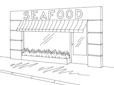 海鲜店海鲜店外图黑色白色素描插画矢量照片