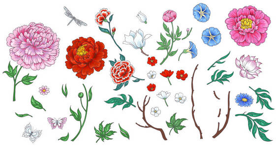 中式花卉套装