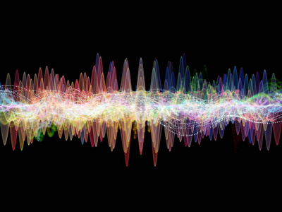 波函数系列。彩色正弦振动光和分形元素在声均衡器音乐谱和量子概率问题上的抽象设计