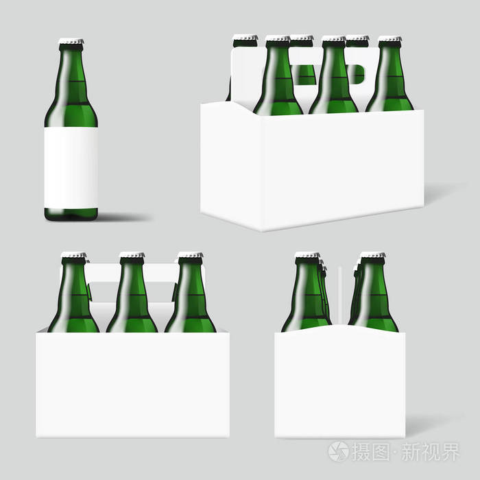 清除六绿色啤酒瓶白色包装