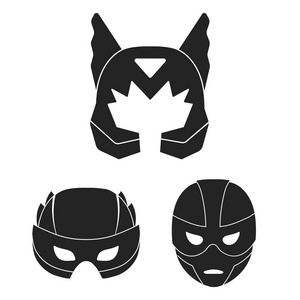 狂欢节面具黑色图标集收集为设计。面具上的眼睛和脸矢量符号股票网站插图