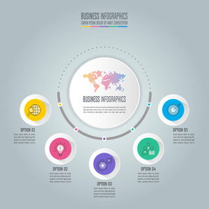 图表 5 选项 零部件或过程的的创意概念。时间线图表业务设计和营销的图标演示文稿 年度报告 图表 工作流布局和 web 