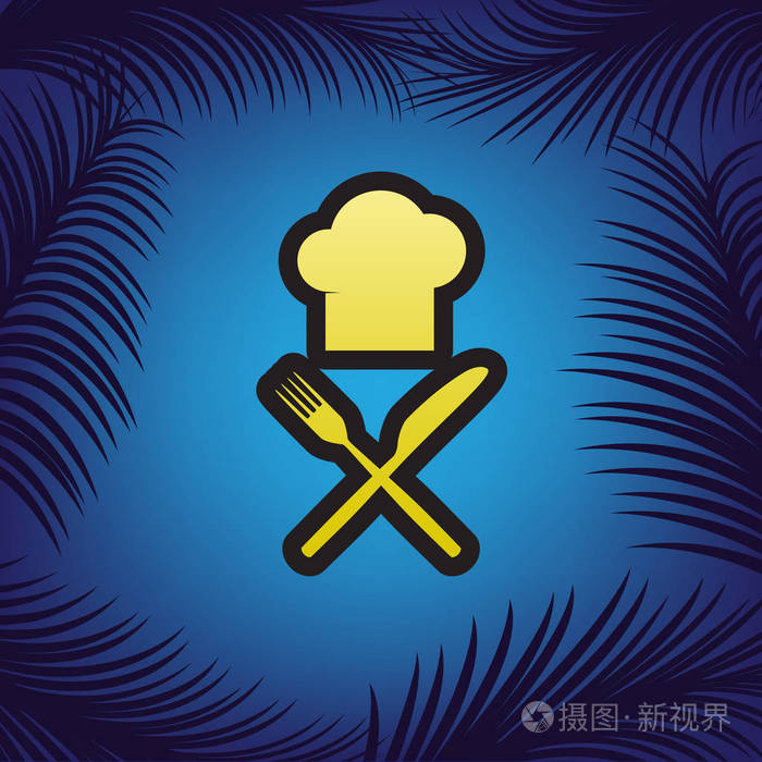 厨师有刀叉标志.向量.金色图标与黑色 co