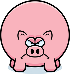 愤怒地看着一只小猪的卡通插图照片