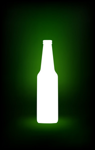 白啤酒瓶。空的玻璃瓶瓶剪影与模板设计。模拟了准备好您的设计。绿色背景上的孤立。矢量图
