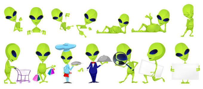 矢量集有趣的绿色外星人插图.照片