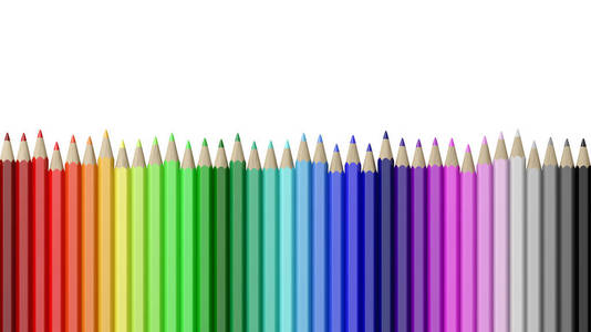 彩色木铅笔彩虹在白色背景插图上对齐