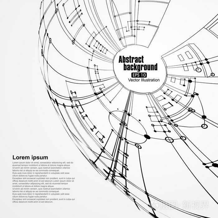 点和曲线构造的球体线框和科技感抽象插图