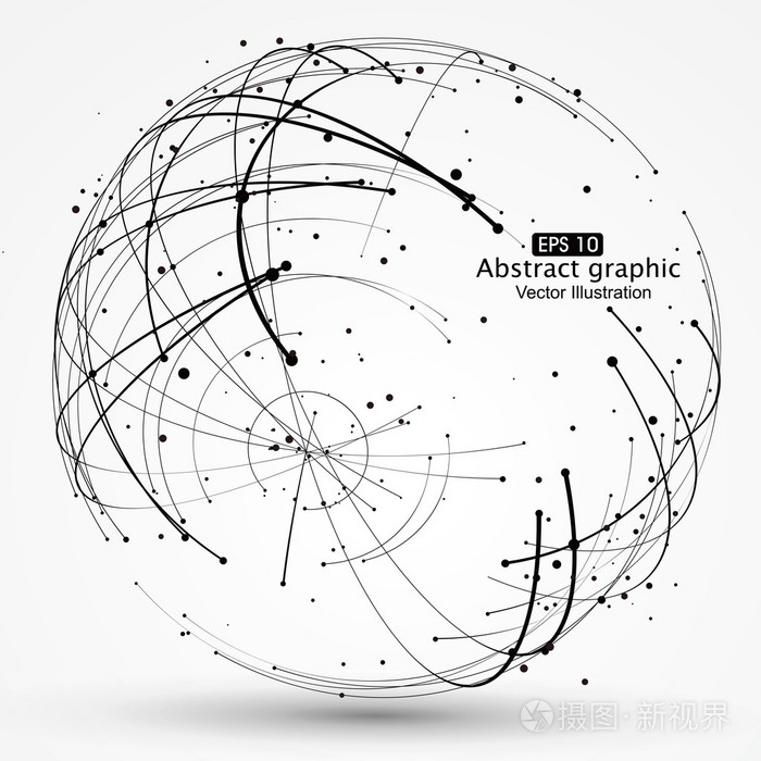点和曲线构造的球体线框和科技感抽象插图