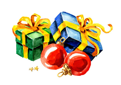 水彩礼品盒图片-水彩礼品盒素材-水彩礼品盒插画-摄图新视界