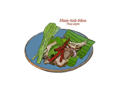 手绘素描矢量.泰国菜照片