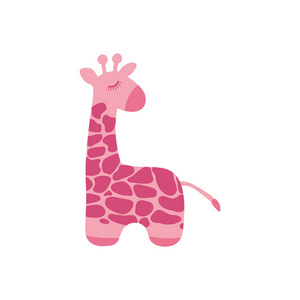 可爱粉红卡通长颈鹿的矢量插画图片