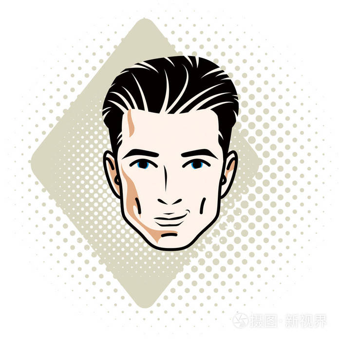矢量图的深色男帅,正面人脸特征,剪贴画