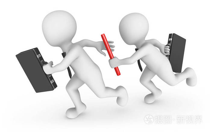 3d. 有指挥棒的商界人士.团队合作理念.3d. 用小人物渲染插图照片-正