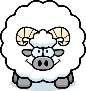 一只公绵羊，看起来非常快乐的卡通插图