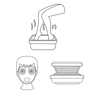 皮肤护理大纲图标集合中的设计。脸部和身体矢量符号股票网页插图