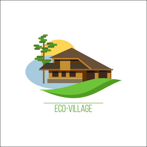 徽标的生态村庄。生态住宅。矢量标志。郊区房地产