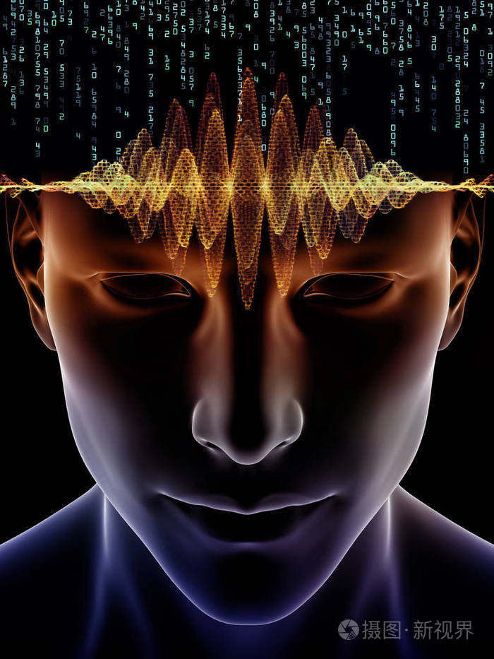 3d 人类头部和技术符号在意识,大脑,智力和人工智能主题上的背景图