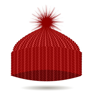 红色针织的帽。冬天的帽子