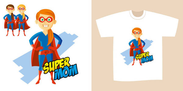 超级英雄女人超级妈妈卡通人物矢量插画